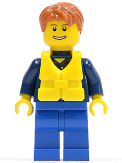 Plaid Button Shirt, Blue Legs, Dark Orange Short Tousled Hair, Yellow Life Jacket Center Buckle, Thin Grin with Teeth (cty0232a)