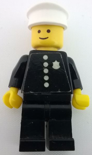 Police - Torso Sticker with 5 Buttons and Badge, Black Legs, White Hat (cop014s)