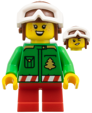 Elf - Green Jacket with Christmas Trees, Reddish Brown Helmet, White Goggles (hol382)