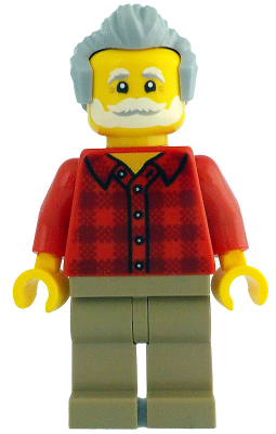 Man - Red Plaid Flannel Shirt, Dark Tan Legs, Light Bluish Gray Swept Back Hair (idea211)