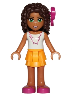 Friends Andrea - Bright Light Orange Layered Skirt, White Top with Necklace with Music Notes, Bow (frnd0132)