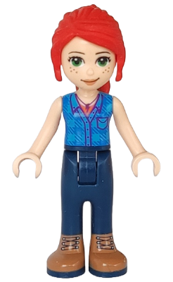 Friends Mia - Dark Blue Trousers, Dark Azure Plaid Shirt, Red Ponytail (frnd0284)