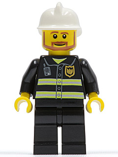 Fire - Reflective Stripes, Black Legs, White Fire Helmet, Brown Beard Angular (cty0022)