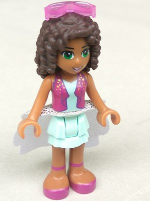 Friends Andrea - Light Aqua Layered Skirt, Magenta Vest Top, White Sequined Cloth Skirt, Sunglasses (frnd0145)