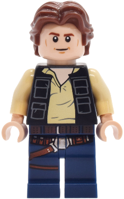 Han Solo - Black Vest with Pockets over Tan Shirt with Dark Bluish Gray Creases, Dark Blue Legs with Belts (sw1457)