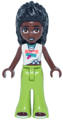 Friends Elsa D - White Knotted Sleeveless Shirt, Lime Trousers Bell-Bottoms, Dark Red Shoes (frnd0848)