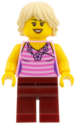 Woman - Dark Pink Striped Top, Dark Red Legs, Tan Tousled Hair (bdp071)