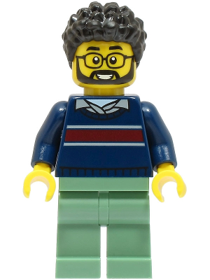 Dad - Dark Blue Sweater with Dark Red Stripe, Sand Green Legs, Black Hair (cty1663)
