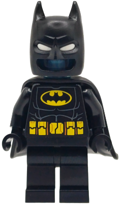 Batman Batsuit - Black with Yellow Belt with Medium Nougat Details, Cowl with White Eyes, Flexible Rubber Cape, Trans-Light Blue Head (sh1115)