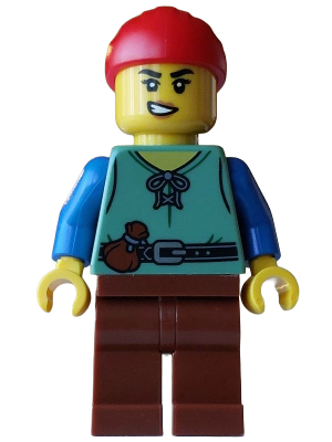 Pirate - Female, Sand Green Vest, Reddish Brown Legs, Red Bandana (bdp257)