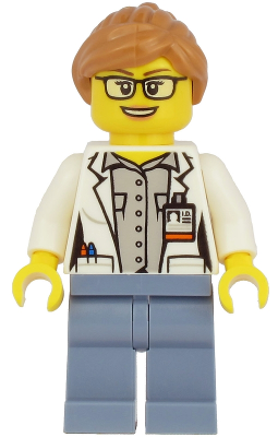 Ocean Researcher - Female, White Jacket, Sand Blue Legs, Glasses, Medium Nougat Hair (cty1167)