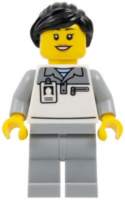 Formula 1 Mechanic - Female, Light Bluish Gray and White Polo Shirt, Light Bluish Gray Legs, Black Ponytail, Hearing Aid (cty1835)