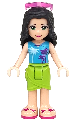 Friends Emma - Lime Wrap Skirt, Medium Azure Top with Palm Tree Pattern, Trans-Dark Pink Sunglasses (frnd0209)