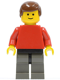 Plain Red Torso with Red Arms, Dark Gray Legs, Brown Male Hair (soc005)
