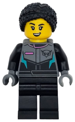Race Car Driver - Female, Racing Suit with Hawk Head Logo, Black Legs, Black Hair Braided with Knot Bun (cty1742)