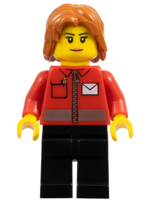 Post Office White Envelope and Stripe, Black Legs, Dark Orange Mid-Length Tousled Hair (cty0676)