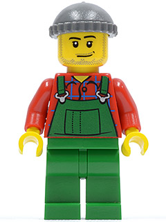 Overalls Farmer Green, Dark Bluish Gray Knit Cap (cty0326)