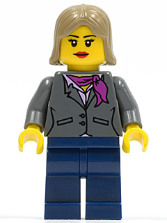 Dark Bluish Gray Jacket with Magenta Scarf, Dark Blue Legs, Dark Tan Female Hair (cty0329)