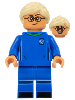 Soccer Player, Female, Blue Uniform, Nougat Skin, Tan Ponytail, Glasses (idea140)