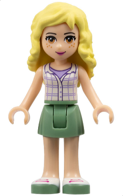 Friends Naya - Sand Green Skirt, White Plaid Button Shirt (frnd0086)