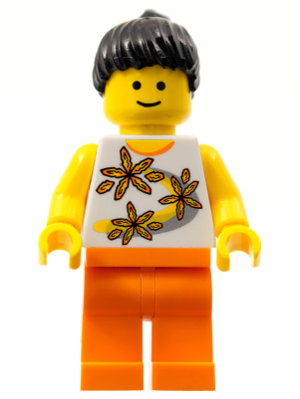 Yellow Flowers - Black Ponytail Hair, Orange Legs (twn062)