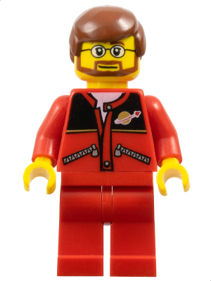 Red Jacket with Zipper Pockets and Classic Space Logo, Red Legs, Reddish Brown Male Hair (trn126)