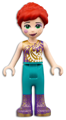 Friends Mia - Dark Purple and Gold Top, Dark Turquoise Pants, Dark Purple Boots with Gold Pattern (frnd0462)