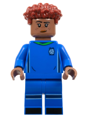 Soccer Player, Female, Blue Uniform, Medium Brown Skin, Dark Red Hair (idea132)