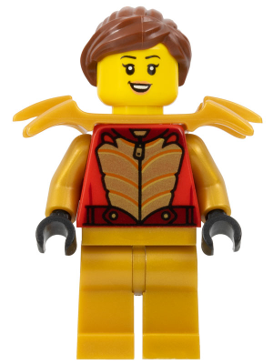 Stuntz Driver - Female, Red Racing Jacket with Gold Scales, Pearl Gold Legs, Pearl Gold Shoulder Armor, Reddish Brown Ponytail (cty1577)