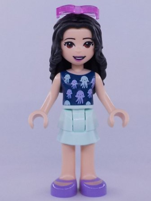 Friends Emma - Light Aqua Layered Skirt, Dark Blue Top with Jellyfish, Trans-Dark Pink Sunglasses (frnd0407)