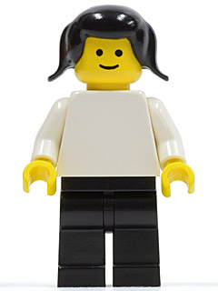 Plain White Torso with White Arms, Black Legs, Black Pigtails Hair (pln019)