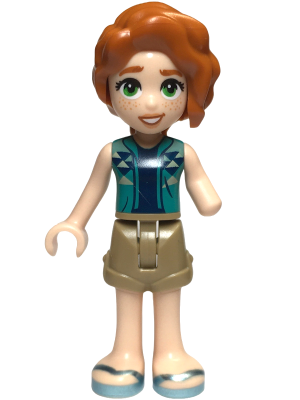 Friends Autumn - Dark Turquoise Vest over Dark Blue Shirt, Dark Tan Shorts, Metallic Light Blue Sandals (frnd0677)