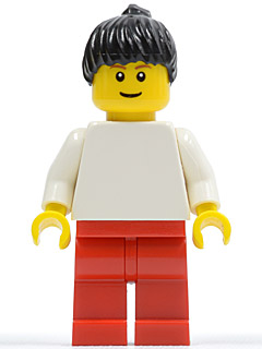 Plain White Torso with White Arms, Red Legs, Black Ponytail (pln157a)