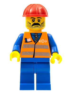 Orange Vest with Safety Stripes - Blue Legs, Moustache, Red Construction Helmet (trn001)