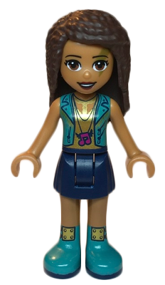 Friends Andrea - Dark Blue Skirt, Dark Turquoise Vest and Music Notes Necklace Top (frnd0348)