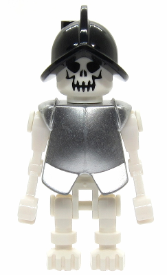Skeleton, Fantasy Era Torso with Evil Skull, Black Conquistador Helmet, Metallic Silver Armor (gen021a)