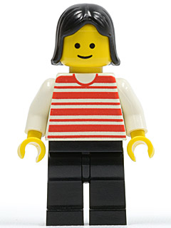 Horizontal Lines Red - White Arms - Black Legs, Black Female Hair (hor020)