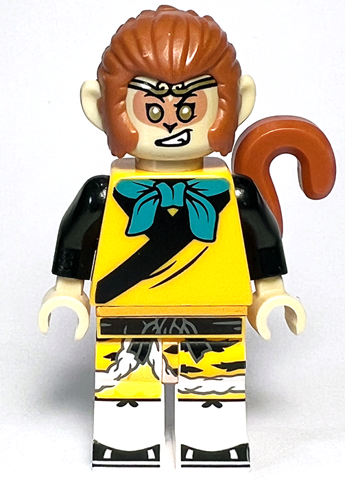 Monkey King - Bright Light Orange Robe, Black Animal Stripes, Dark Turquoise Bandana (mk132)