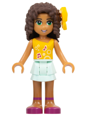Friends Andrea - Light Aqua Layered Skirt, Bright Light Orange Top with Music Notes, Bow (frnd0190)
