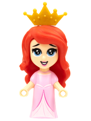 Ariel, Human (Light Nougat) - Micro Doll, Bright Pink Long Dress, Pearl Gold Tiara (dp125)