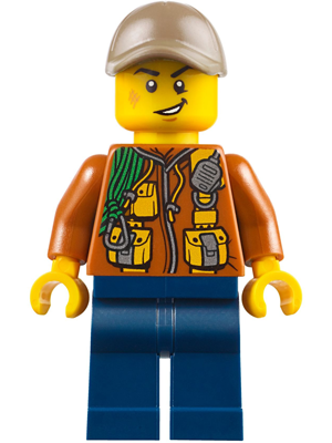City Jungle Explorer - Dark Orange Jacket with Pouches, Dark Blue Legs, Dark Tan Cap with Hole, Scuff Mark (cty0790)