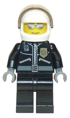 Police - City Leather Jacket with Gold Badge and 'POLICE' on Back, White Helmet, Trans-Brown Visor, Silver Sunglasses (cty0027a)