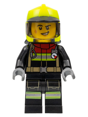 Fire - Male, Black Jacket and Legs with Reflective Stripes and Red Collar, Neon Yellow Fire Helmet, Trans-Brown Visor (cty1370)