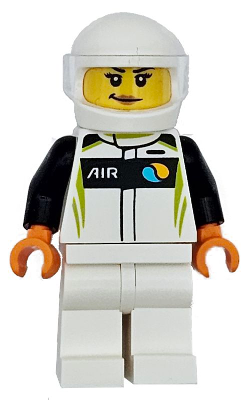 Race Car Driver - Female, White, Black and Lime Racing Suit, White Legs and Helmet (cty1718)
