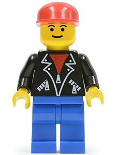 Leather Jacket with Zippers - Blue Legs, Red Cap, Eyebrows (lea006)