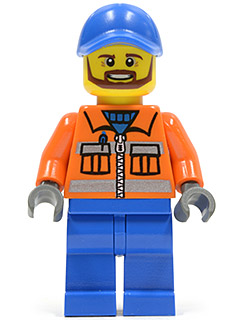 Construction Worker - Orange Zipper, Safety Stripes, Orange Arms, Blue Legs, Blue Cap with Hole (twn231)