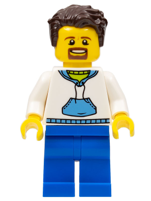 Ludo Blue - Male, White Hoodie with Medium Blue Pocket, Blue Legs, Dark Brown Tousled Hair, Goatee (twn349)