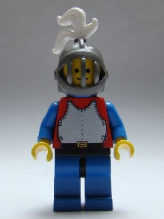 Breastplate - Red with Blue Arms, Blue Legs with Black Hips, Dark Gray Grille Helmet, White Plume, Blue Plastic Cape (cas190)