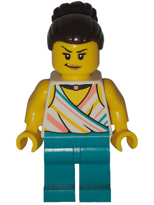 Art Factory Ballerina Teacher - Female, White Halter Top and Black Choker Necklace, Dark Turquoise Legs, Dark Brown Hair with Large High Bun (bdp270)