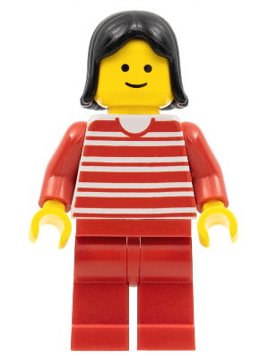Horizontal Lines Red - Red Arms - Red Legs, Black Female Hair (trn010)